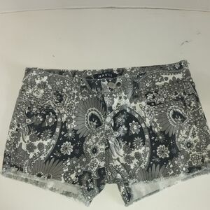 Women's Black and White Floral Shorts With Metal Studs